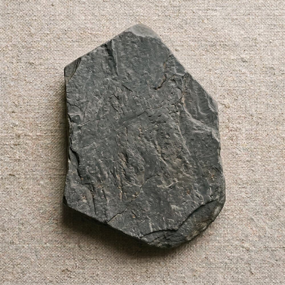 A blank slate stone with no character on it, lying on linen