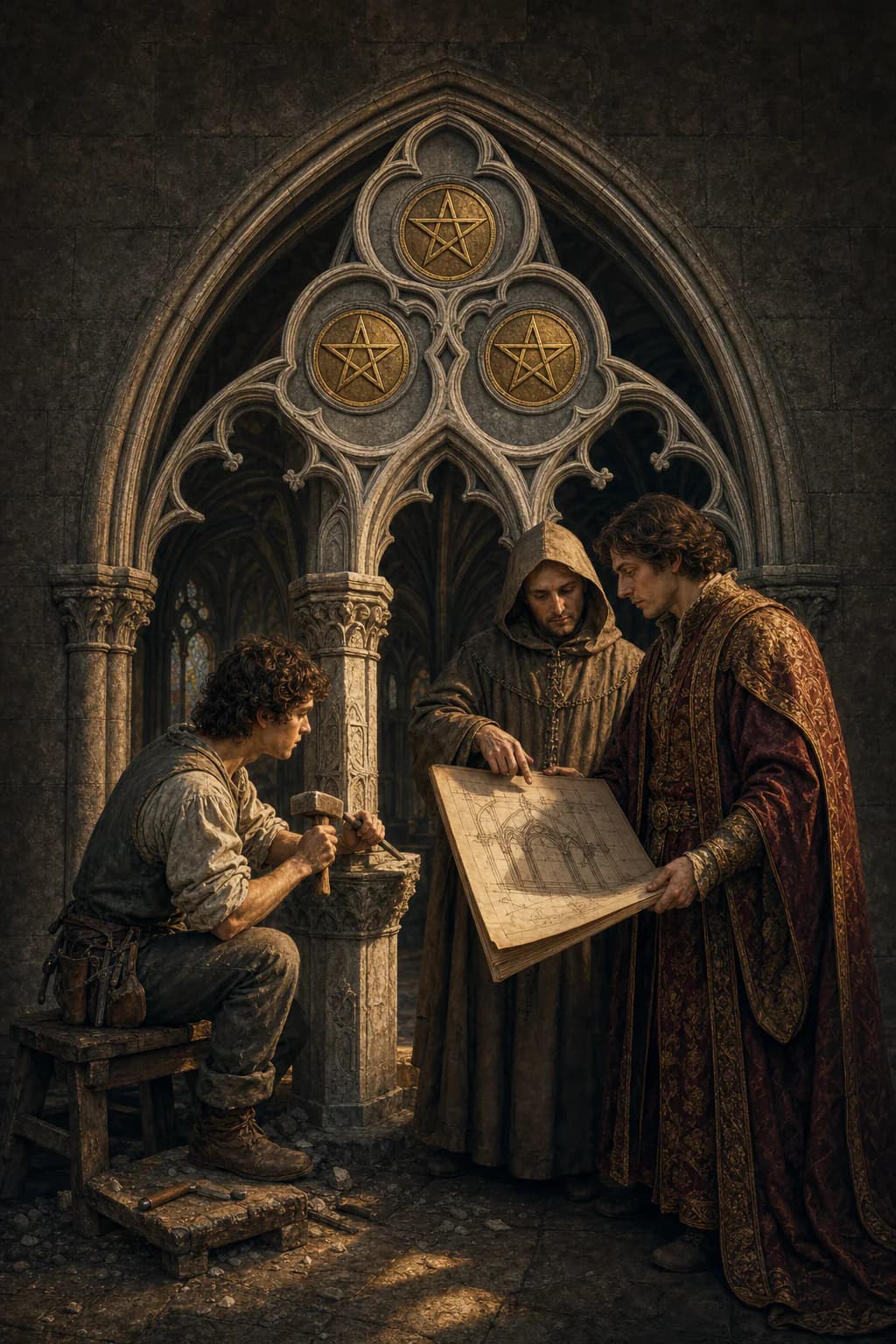 Tarotkarte Drei der Münzen