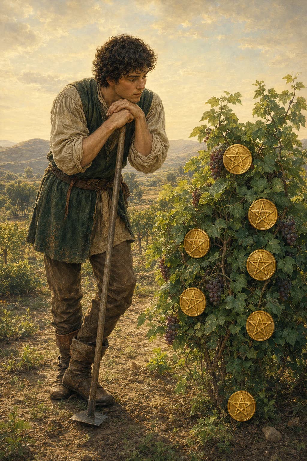 Tarotkarte Sieben der Münzen