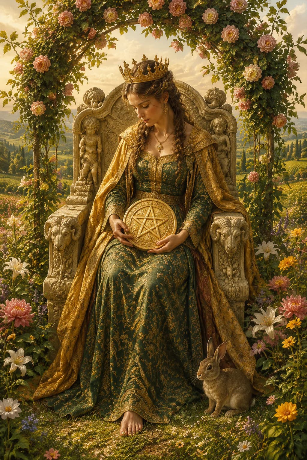 Tarotkarte Königin der Münzen